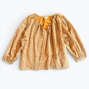 Emerson Fry India Collection Lucy Blouse Sisters Yellow Mustard Floral Women's M